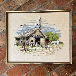 Vintage embroidered farm scene 17" X 21"